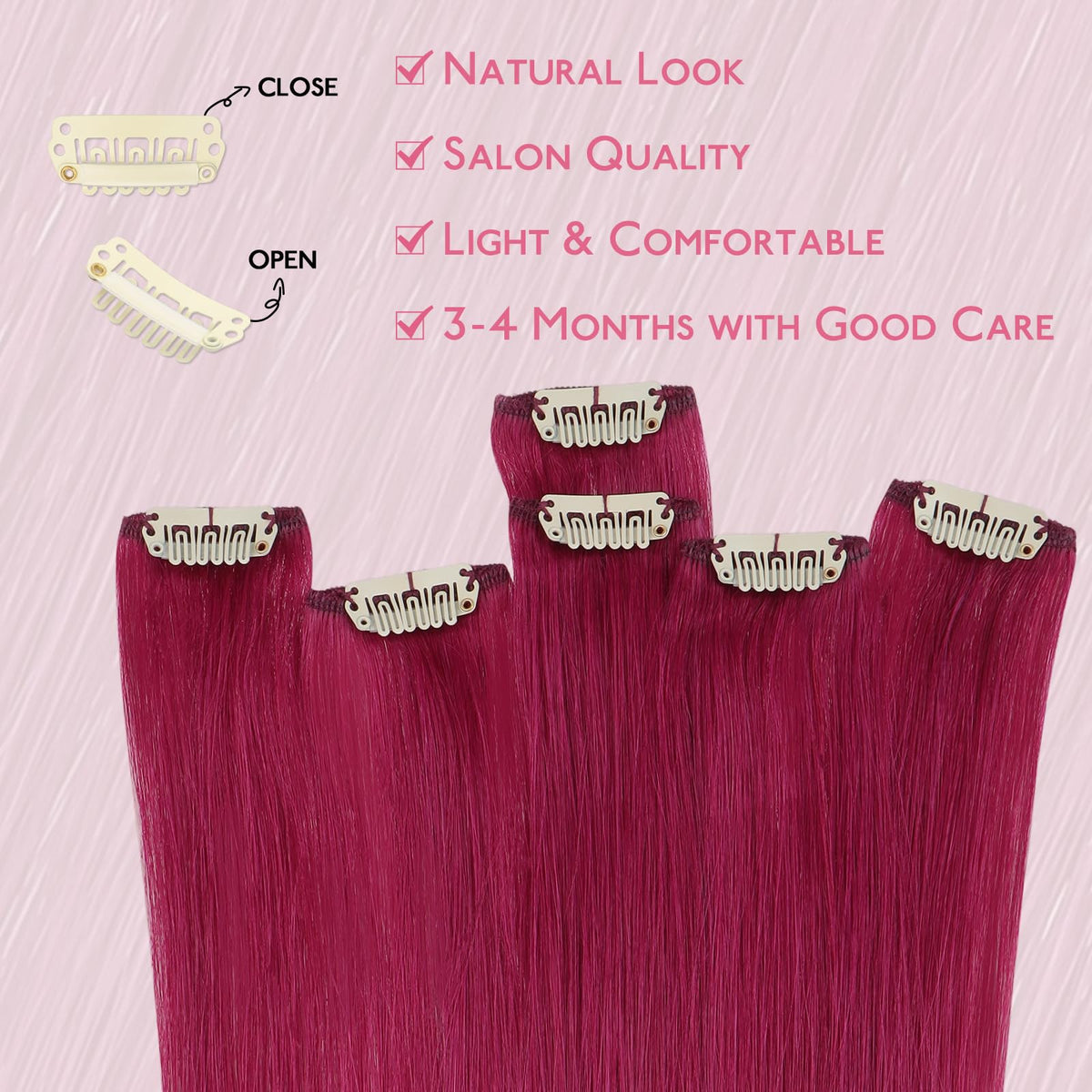 Wennalife Burgundy Red Clip-in Hair Extensions in packaging