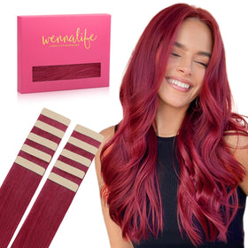 Wennalife Burgundy Red Tape in Hair Extensions front view
