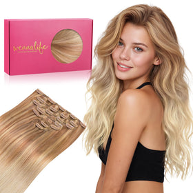 Wennalife Clip In Hair Extensions 12 Inch Ash Beige Blonde Blend front view