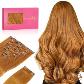 Wennalife Clip In Hair Extensions 14 Inch Auburn Ginger front view