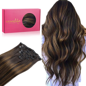 Wennalife Clip In Hair Extensions 14 Inch Balayage Dark Brown front view