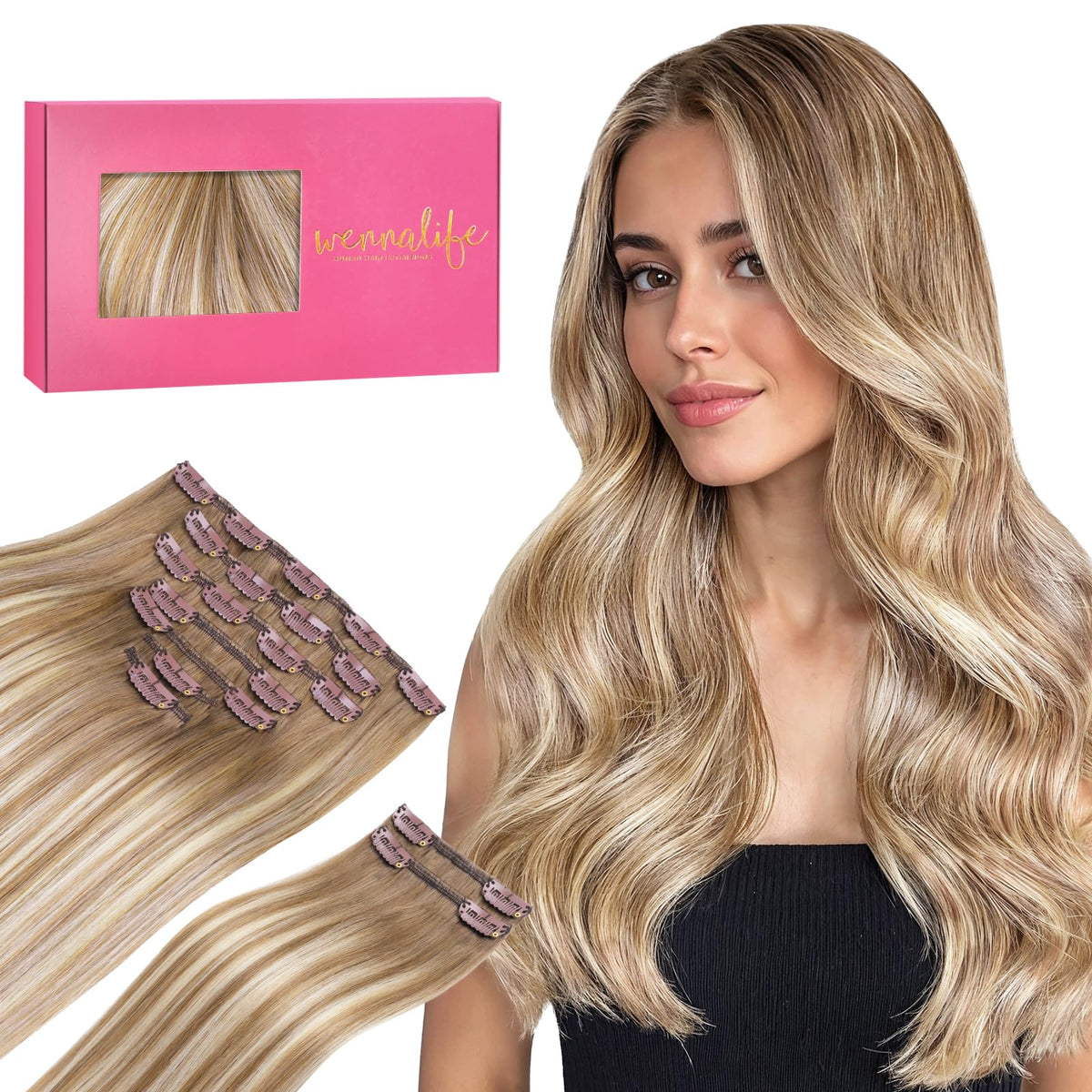 Wennalife Clip In Hair Extensions 14 Inch Balayage Dirty Blonde front view