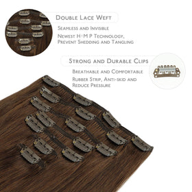 Wennalife Clip In Hair Extensions 14 Inch Chocolate Brown close-up of clips