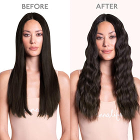Wennalife Clip In Hair Extensions 14 Inch dark brown displayed on a model