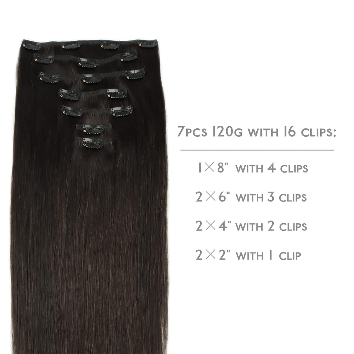 Wennalife Clip In Hair Extensions 14 Inch dark brown packaging