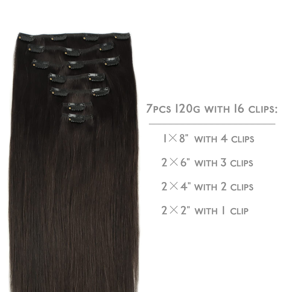 Wennalife Clip In Hair Extensions 14 Inch dark brown side view