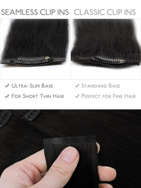 Wennalife Clip in Hair Extensions 14 Inch Jet Black on model