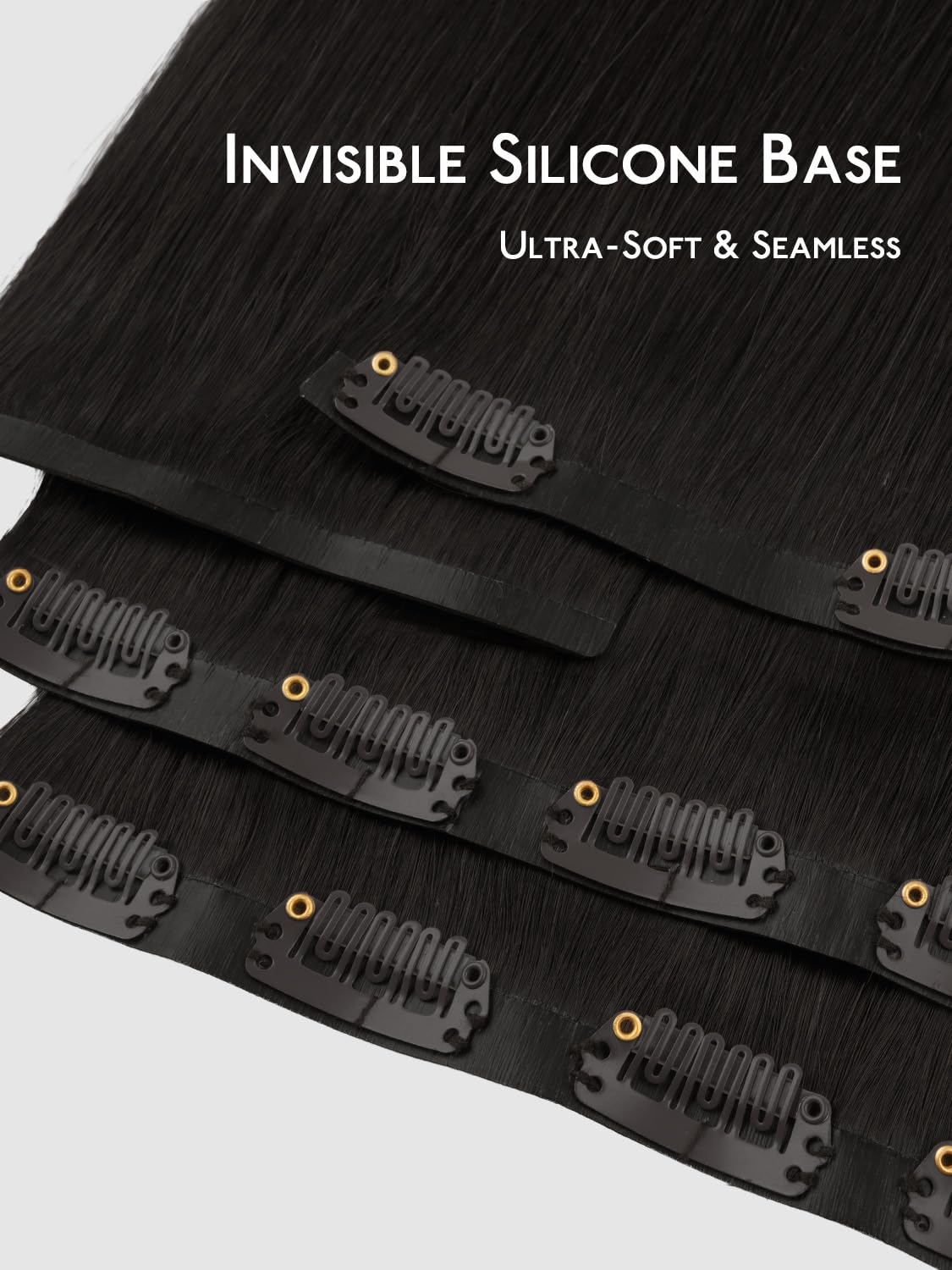 Wennalife Clip in Hair Extensions 14 Inch Natural Black close-up of clips