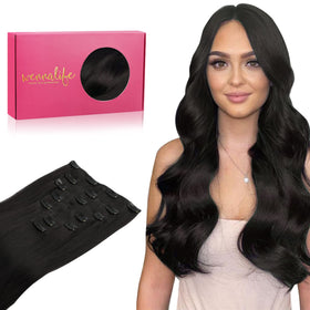 Wennalife Clip In Hair Extensions 14 Inch Natural Black front view