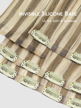 Wennalife Clip in Hair Extensions 14 Inch showing clips and PU weft