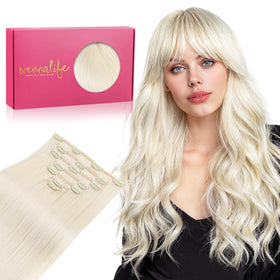 Wennalife Clip in Hair Extensions 14 Inch White Blonde front view