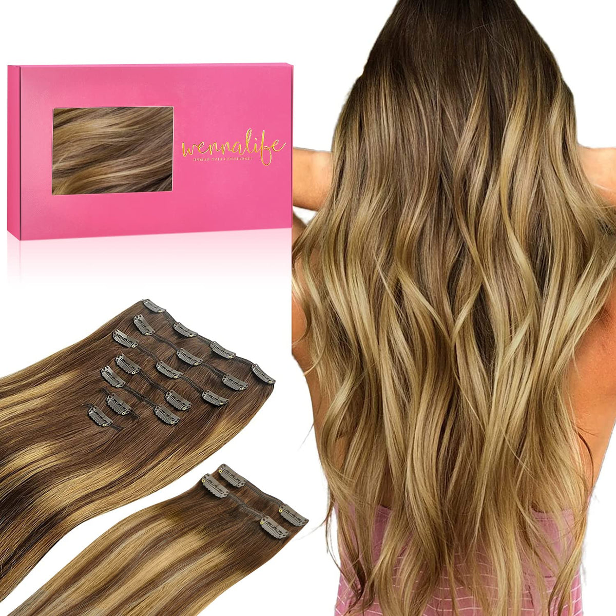Wennalife Clip In Hair Extensions 150g 16 Inch front view
