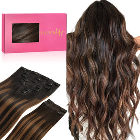 Wennalife Clip In Hair Extensions 150g 20 Inch Balayage front view