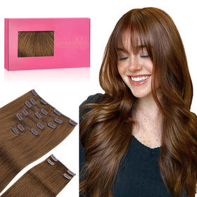 Wennalife Clip In Hair Extensions 150g 20 Inch Light Auburn Brown front view