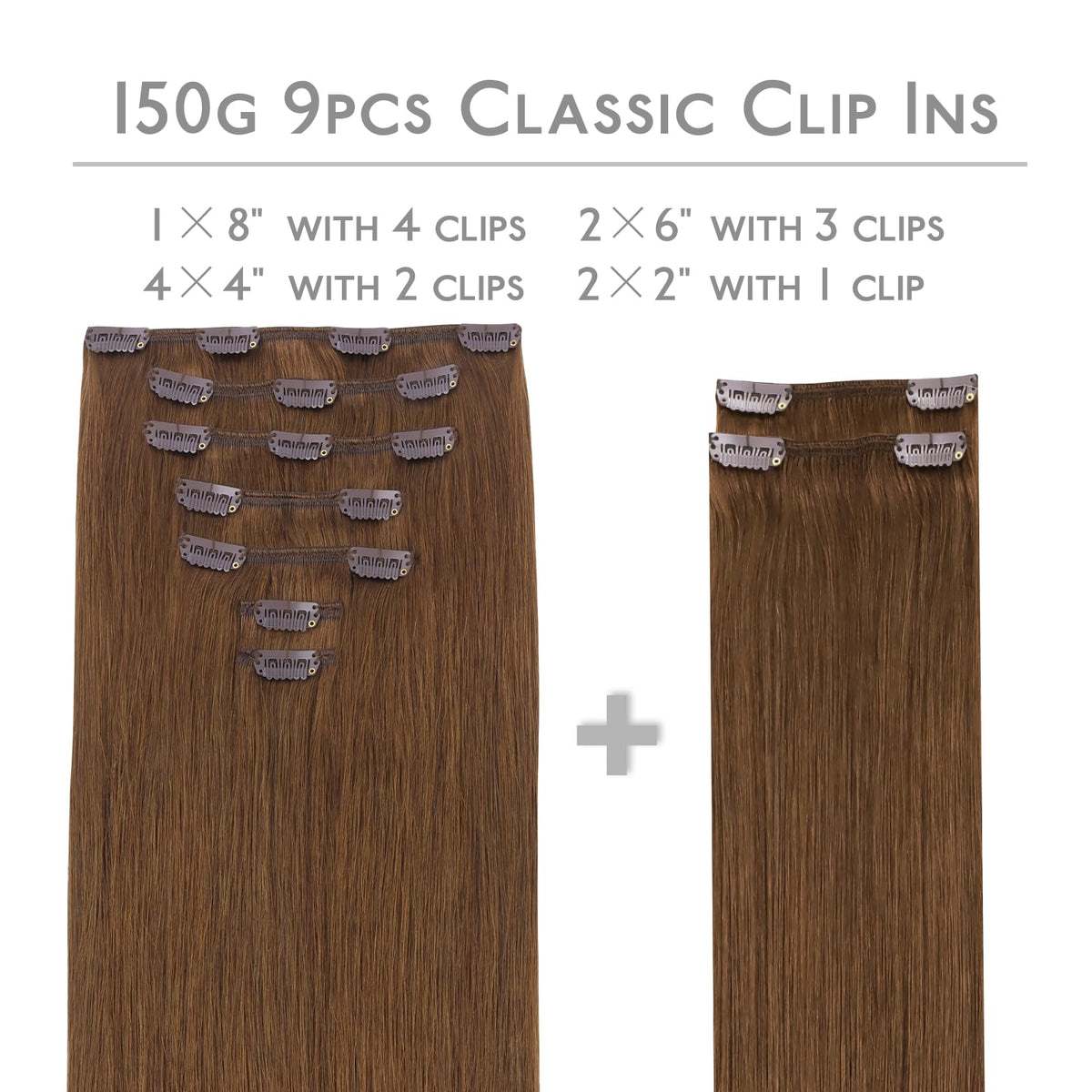 Wennalife Clip In Hair Extensions 150g 20 Inch Light Auburn Brown packaging