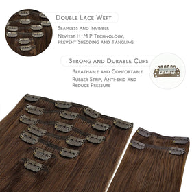 Wennalife Clip in Hair Extensions 150g Chocolate Brown close-up of clips