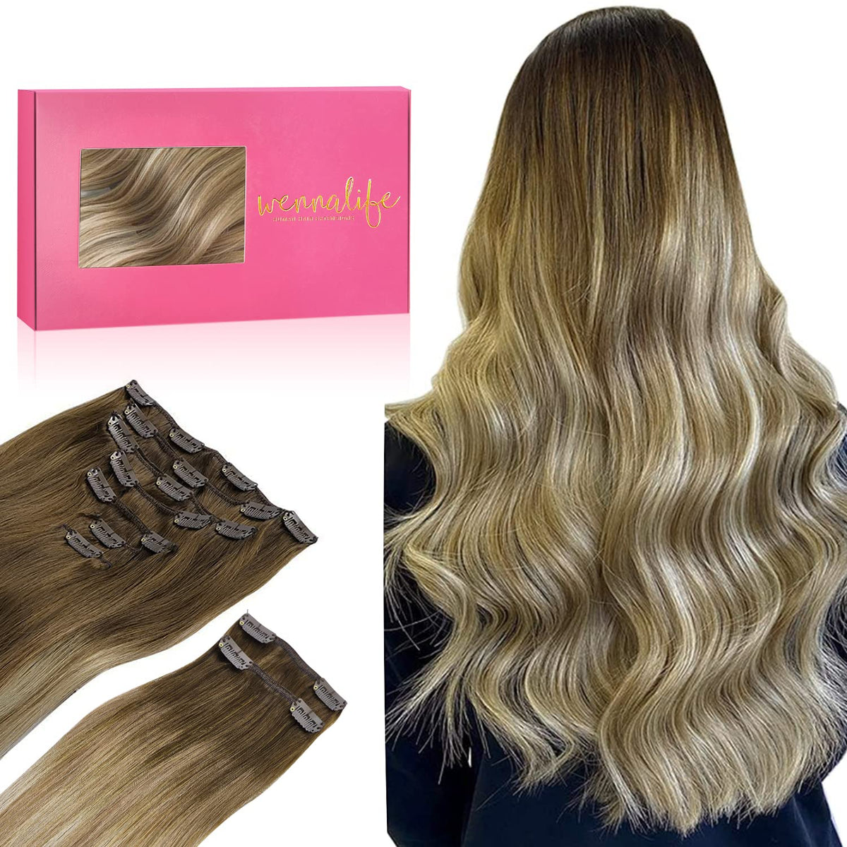 Wennalife Clip In Hair Extensions 150g front view