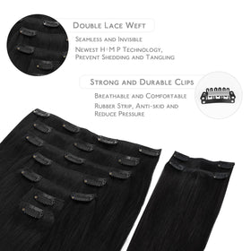 Wennalife Clip In Hair Extensions 150g Jet Black close-up of clips