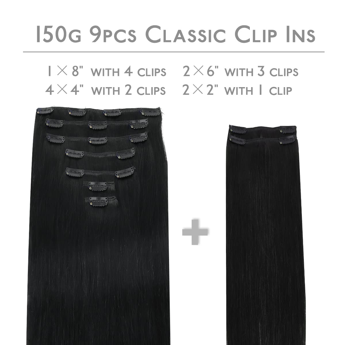 Wennalife Clip In Hair Extensions 150g Jet Black packaging
