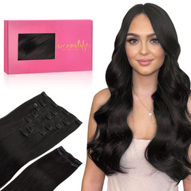Wennalife Clip in Hair Extensions 150g Natural Black front view