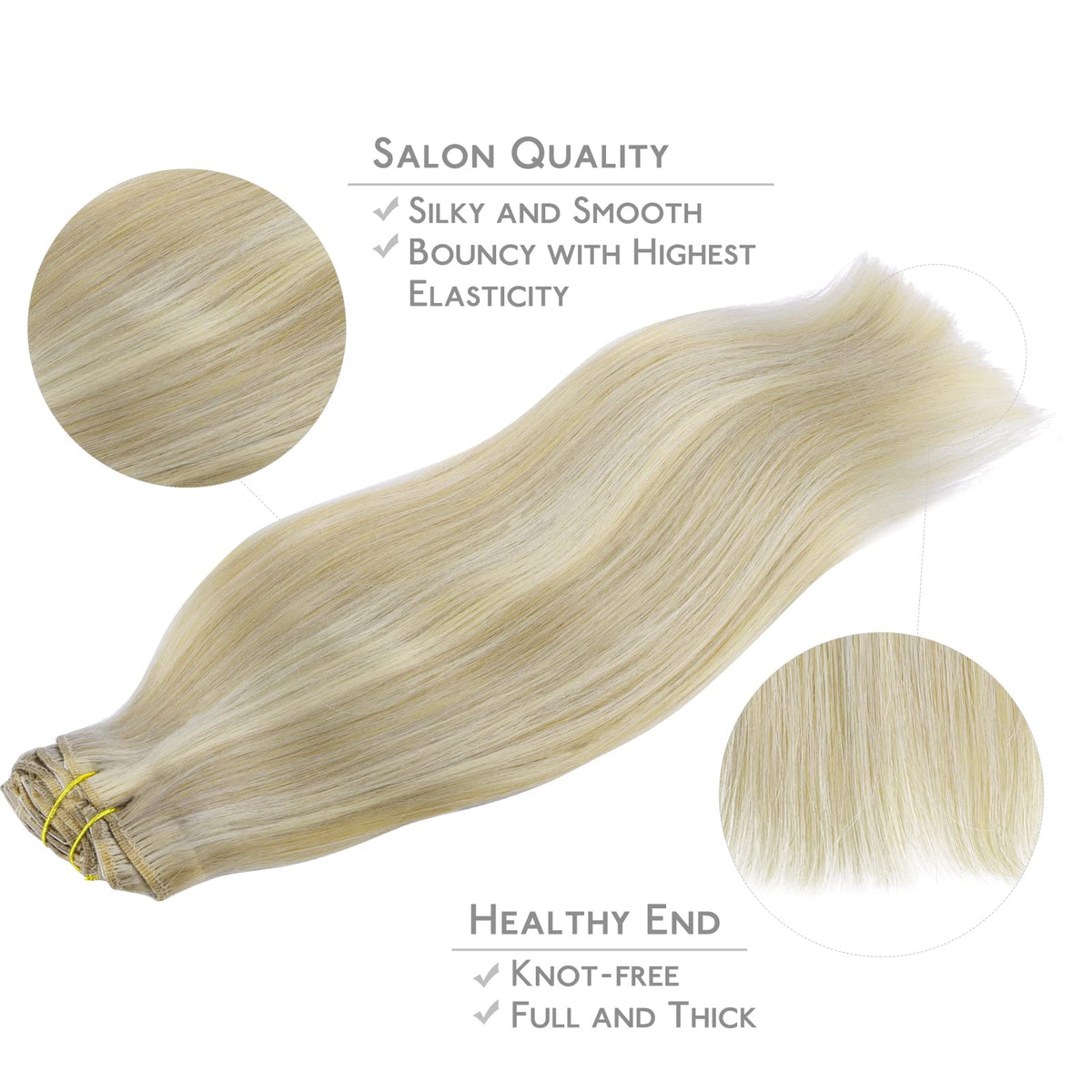 Wennalife Clip In Hair Extensions 16 Inch Ash Blonde back view