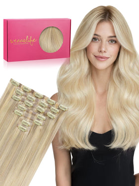 Wennalife Clip In Hair Extensions 16 Inch Ash Blonde front view