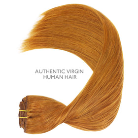 Wennalife Clip In Hair Extensions 16 Inch Auburn Ginger displayed with care instructions