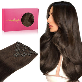 Wennalife Clip In Hair Extensions 16 Inch Chocolate Brown front view