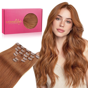 Wennalife Clip In Hair Extensions 16 Inch Cinnamon Terra Copper front view