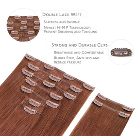 Wennalife Clip In Hair Extensions 16 Inch Dark Auburn Copper close-up of clips