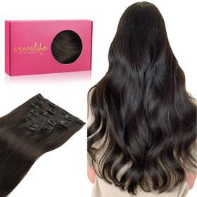 Wennalife Clip in Hair Extensions 16 Inch Dark Brown front view