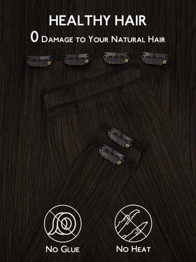 Wennalife Clip In Hair Extensions 16 Inch Dark Brown texture view