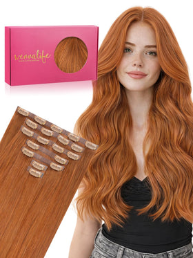Wennalife Clip In Hair Extensions 16 Inch Dirty Ginger front view