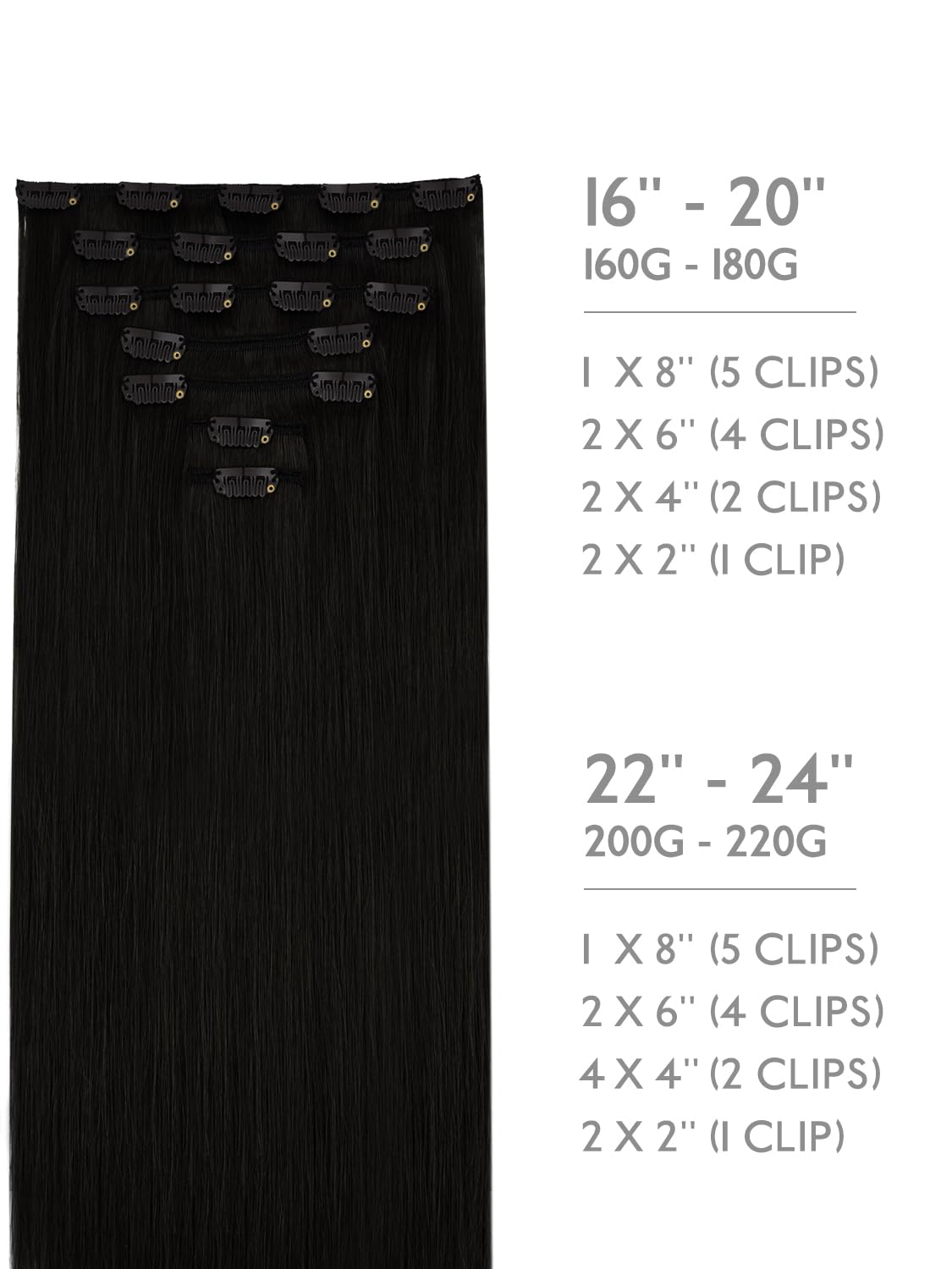 Wennalife Clip In Hair Extensions 16 Inch Jet Black packaging