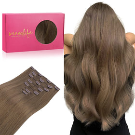 Wennalife Clip In Hair Extensions 16 Inch Light Ash Brown front view