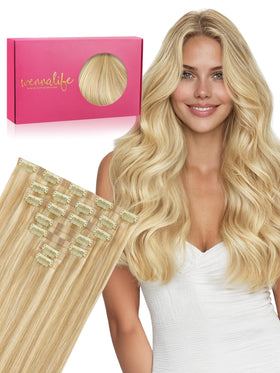 Wennalife Clip in Hair Extensions 16 Inch Light Blonde front view