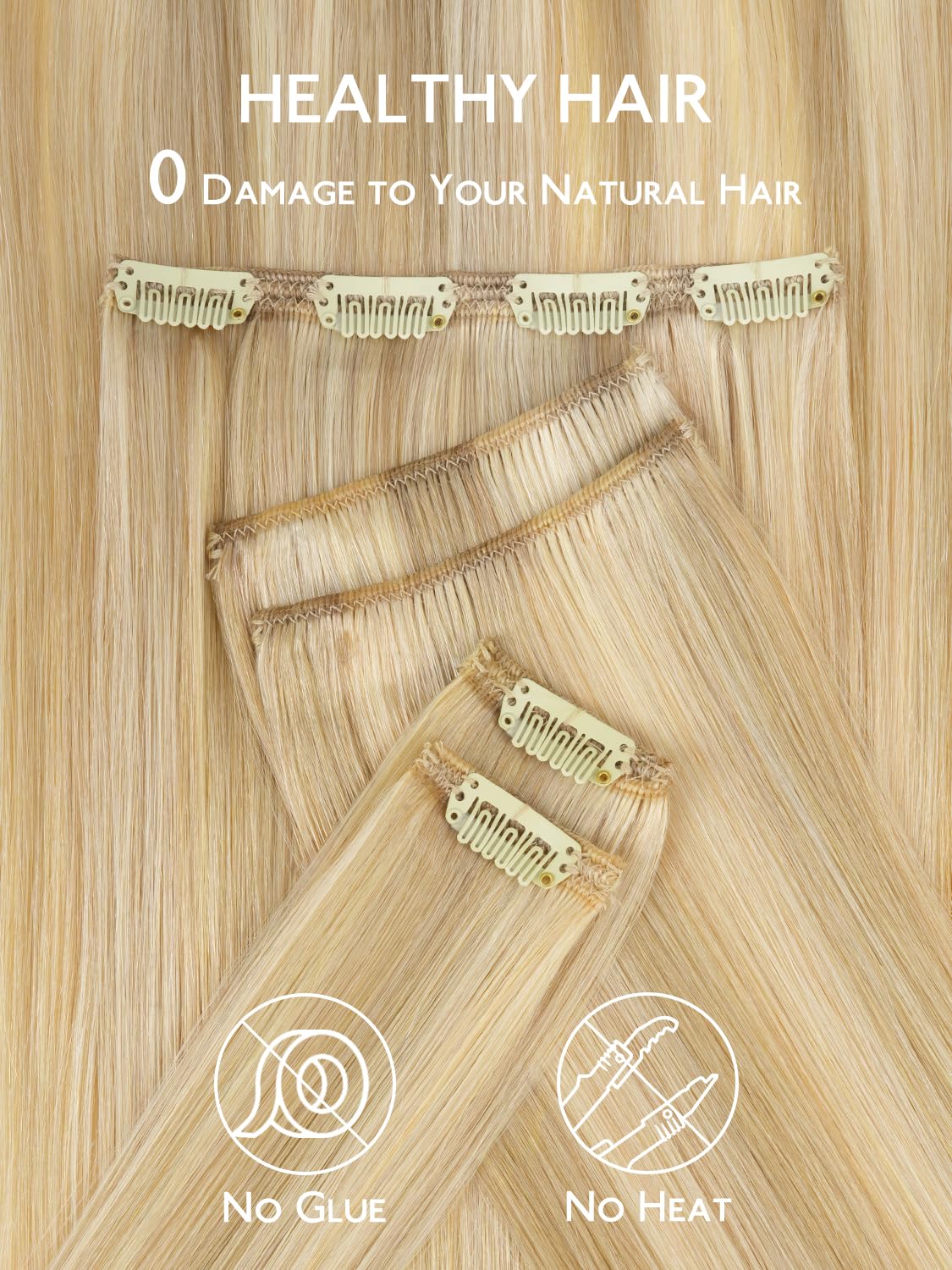 Wennalife Clip In Hair Extensions 16 Inch Light Blonde on model
