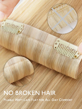 Wennalife Clip in Hair Extensions 16 Inch Light Blonde on model