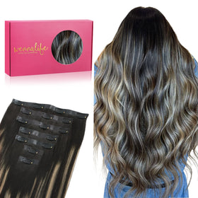 Wennalife Clip In Hair Extensions 16 Inch Natural Black to Light Blonde front view