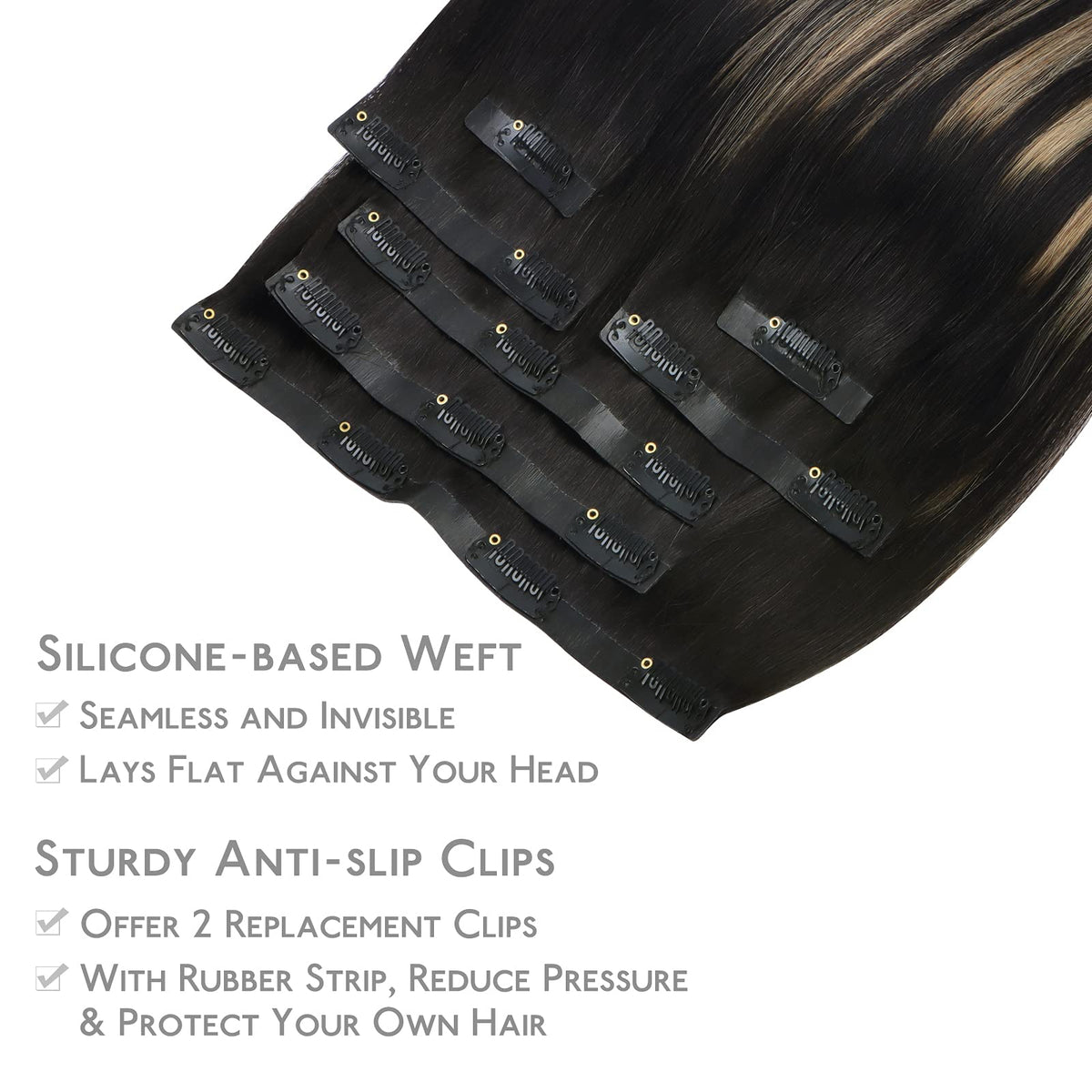 Wennalife Clip In Hair Extensions 16 Inch packaging and care instructions