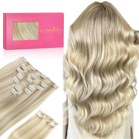 Wennalife Clip In Hair Extensions 18 Inch Ash Blonde front view