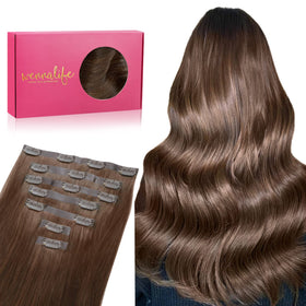Wennalife Clip In Hair Extensions 18 Inch Chocolate Brown front view