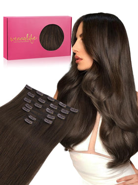 Wennalife Clip In Hair Extensions 18 Inch Chocolate Brown front view