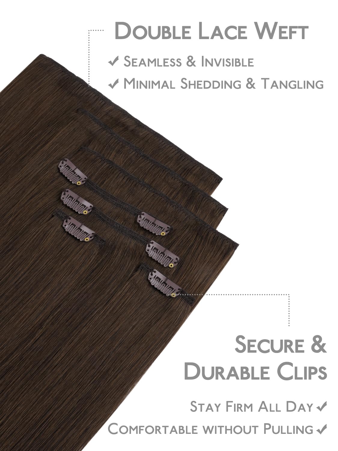 Wennalife Clip In Hair Extensions 18 Inch Chocolate Brown styled on model