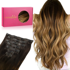 Wennalife Clip In Hair Extensions 18 Inch dark brown to blonde front view