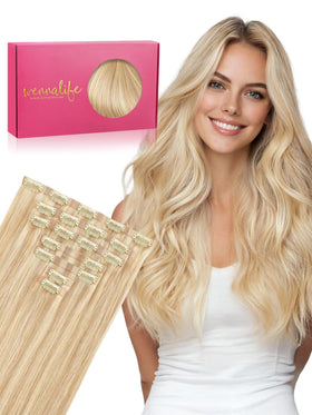 Wennalife Clip in Hair Extensions 18 Inch Dirty Blonde front view