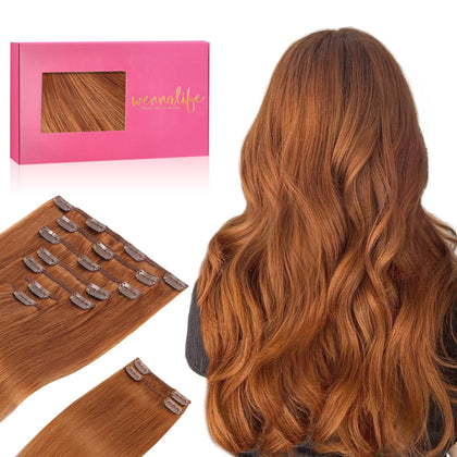 Wennalife Clip In Hair Extensions 18 Inch Dirty Ginger front view