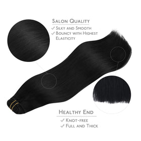 Wennalife Clip In Hair Extensions 18 Inch Jet Black displayed on a model