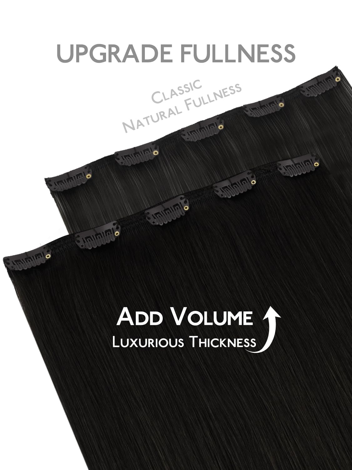 Wennalife Clip In Hair Extensions 18 Inch Jet Black texture