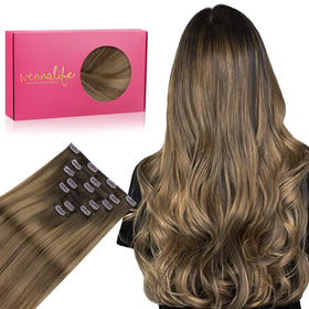 Wennalife Clip in Hair Extensions 18 Inch Light Ash Brown front view